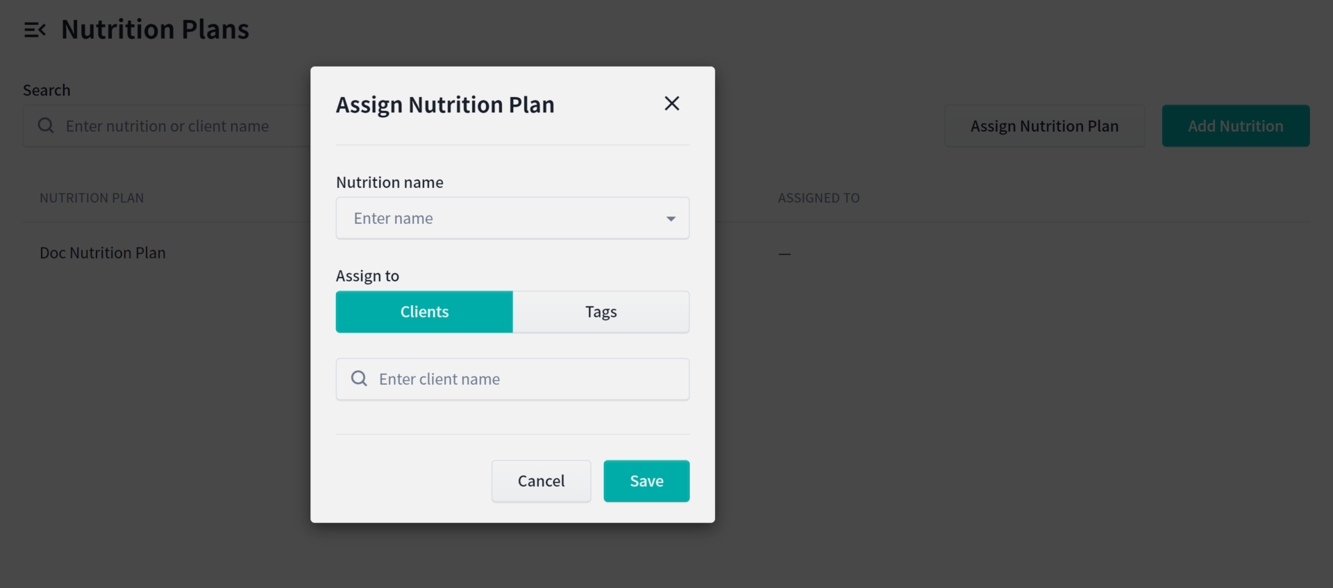 Assign Nutrition Plan Button