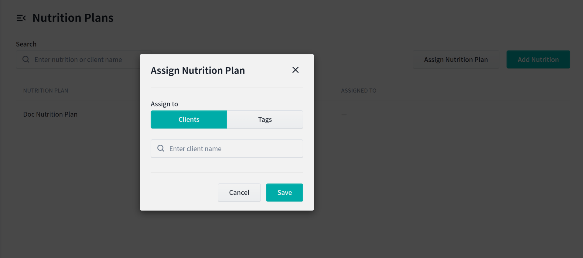 Assign Nutrition Plan